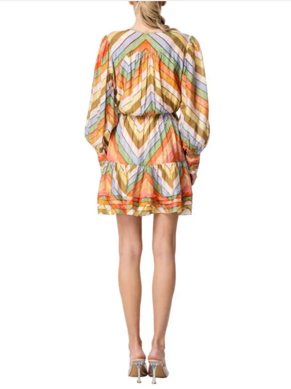 Ciebon Emerie Chevron Stripe Multicolor Zig Zag Long Sleeve Minidress NEW - Picture 5 of 11